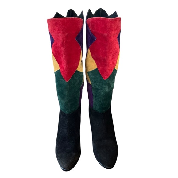 VINTAGE VERA CUOIO Colorblock Patchwork Suede Leather Boots Size 8 - Picture 13 of 15